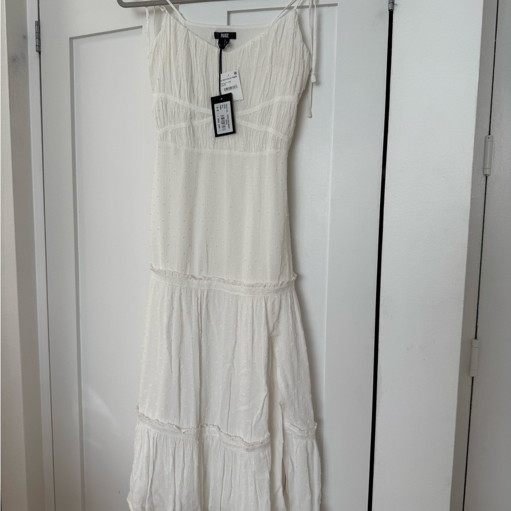PAIGE Brand New with tags White Tiered Maxi Dress: Size M.